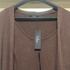 New with tags! Lulus brown sweater dress with sweater long sleeve cardigan.